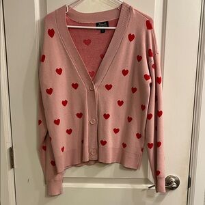 Heart Patterned Pink Cardigan